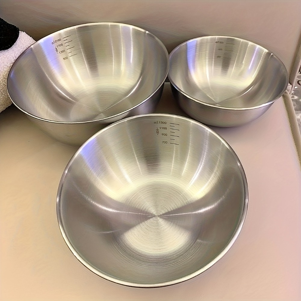 ステンレス製ミキシングボウル 3点セット 目盛り付き 厚手  - Baking Kitchen Set のレビューと価格