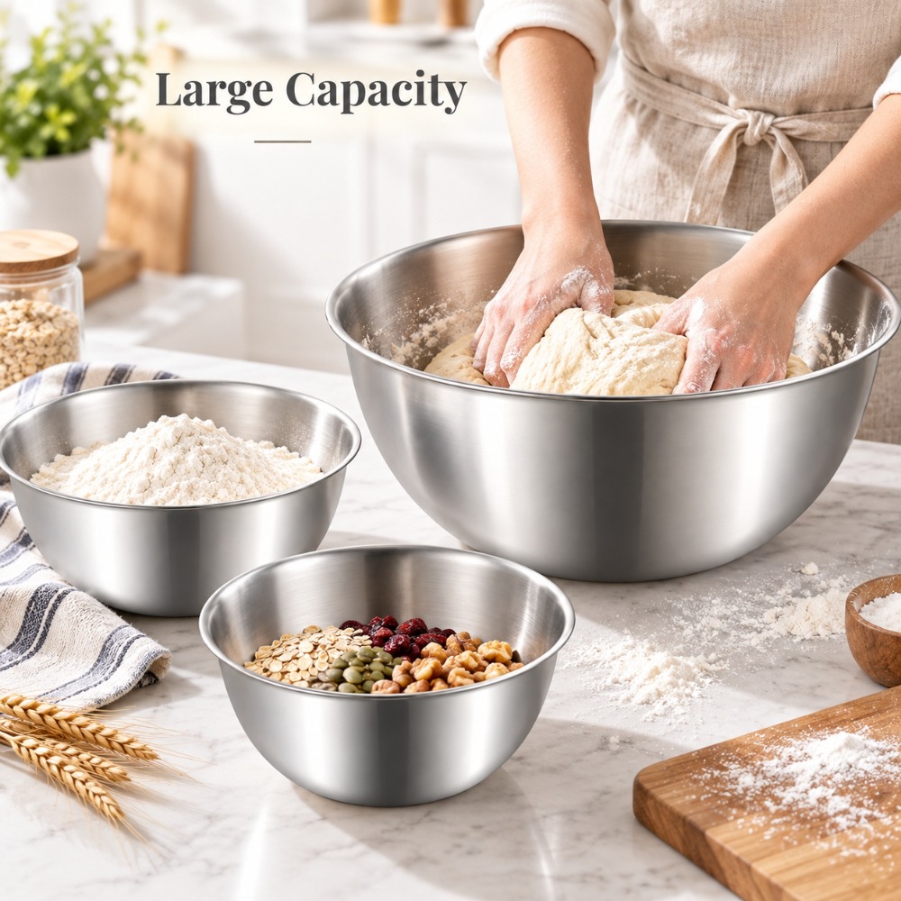 ステンレス製ミキシングボウル 3点セット 目盛り付き 厚手  - Baking Kitchen Set のレビューと価格