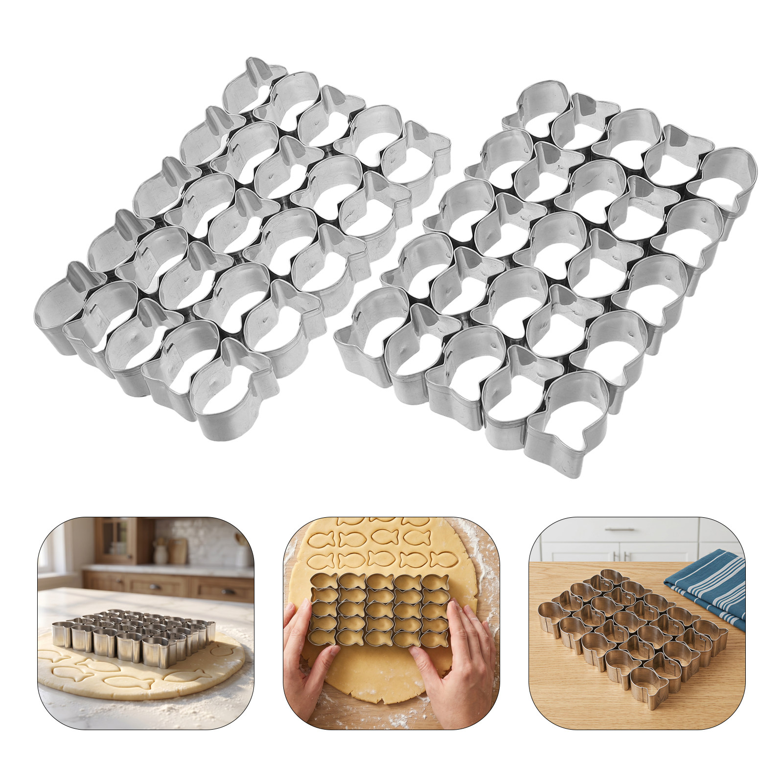 魚の形をしたクッキー型2個入り、25個の型が入ったステンレス - Baking Kitchen Set のレビューと価格